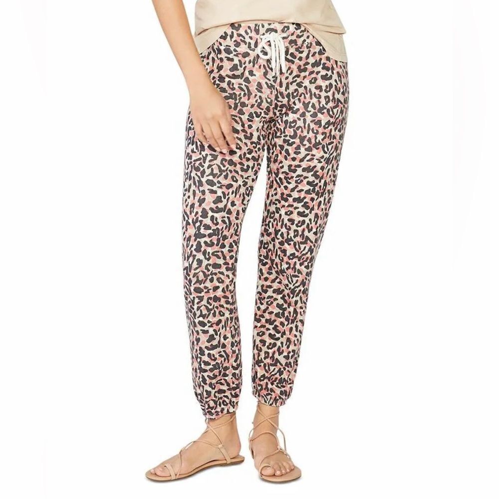 Monrow Size Medium Orange Animal Leopard Print Joggers Sweatpants NEW with tags